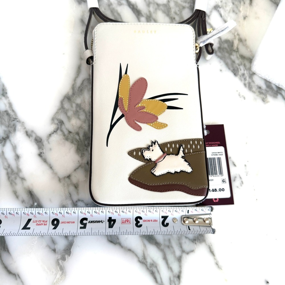 Radley London Spring Daze Leather Phone Crossbody Bag Open White Scottie Dog - Picture 11 of 14